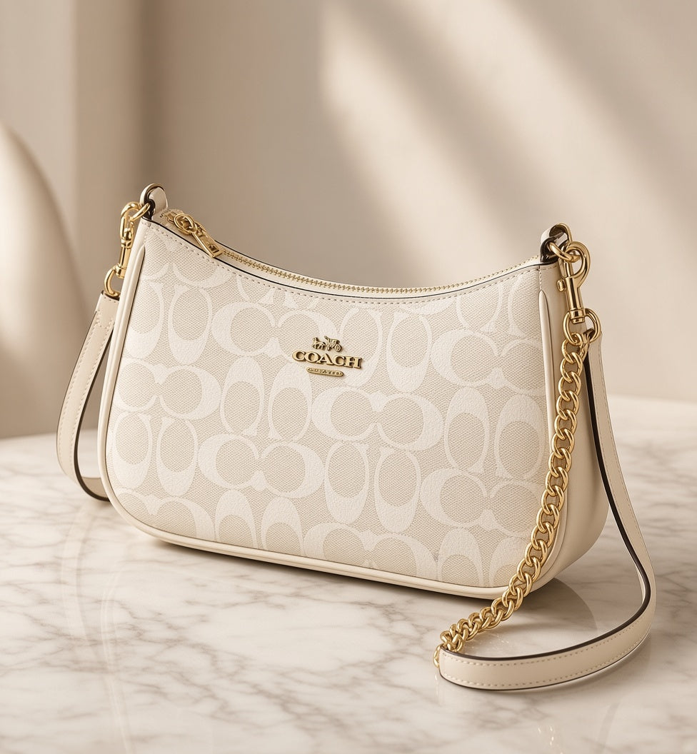 Coach Teri Signature Canvas Shoulder Bag –--White/Chalk  New Branded