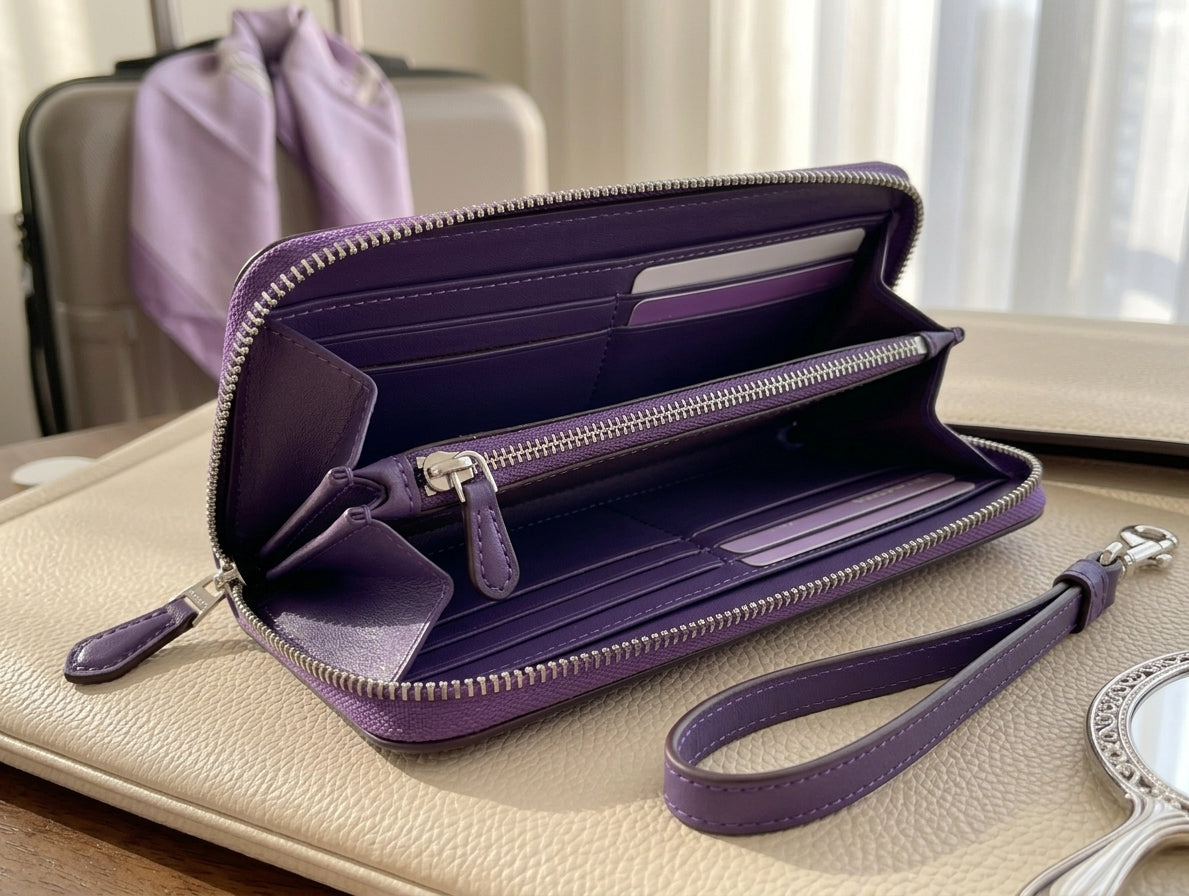 Coach C4452 Long Zip Around Wallet Purple Signature Canvas Wristlet