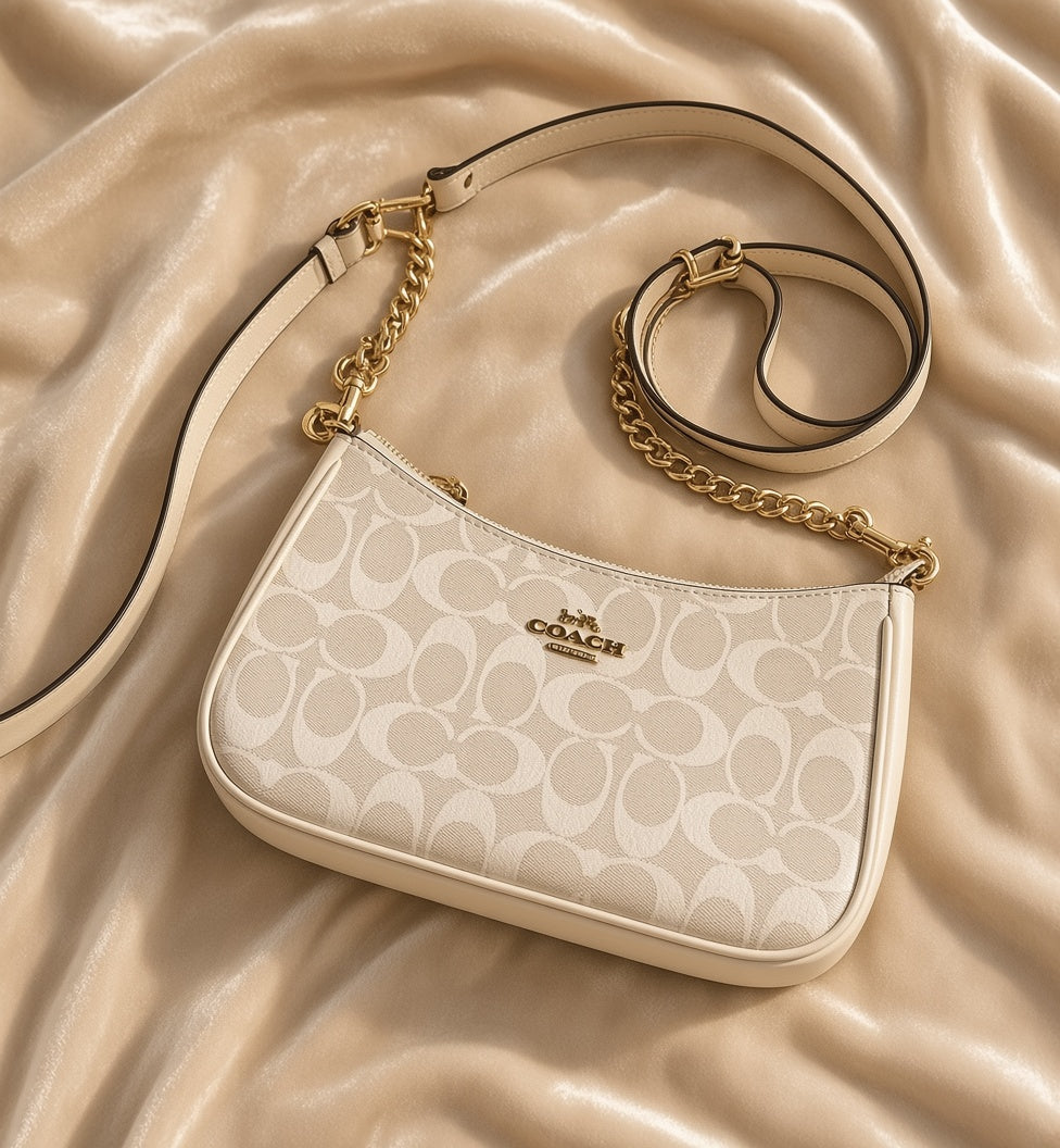 Coach Teri Signature Canvas Shoulder Bag –--White/Chalk  New Branded