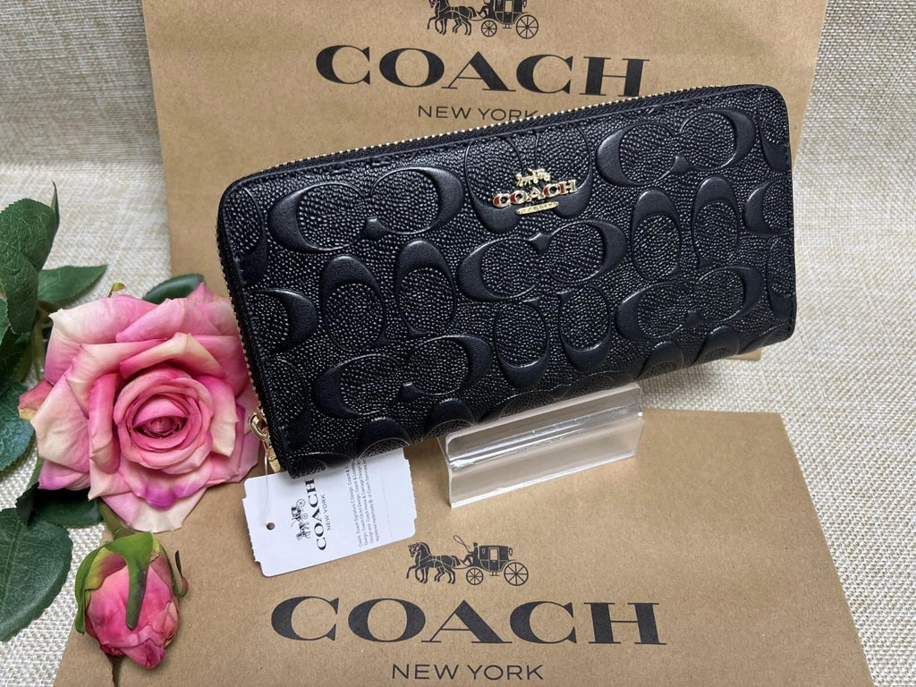 Coach CEW21 Long Zip Around Wallet – Signature Leather Gold/Black