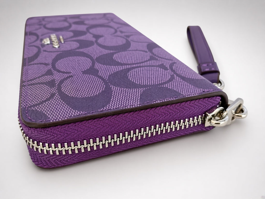 Coach C4452 Long Zip Around Wallet Purple Signature Canvas Wristlet